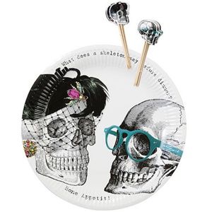 NEW Hipster Skeletons Party Plates & Picks Set Goth Punk Halloween Food Decor
